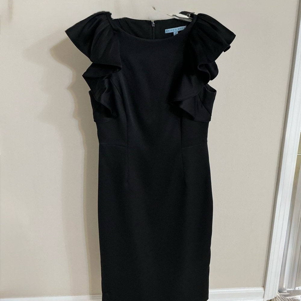 Antonio Melani-  Black Satin Ruffle Sleeve Dress-Sz. 4